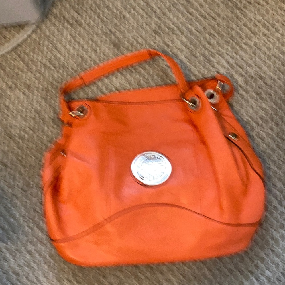 Coral hobo bag with large clutch that fits inside